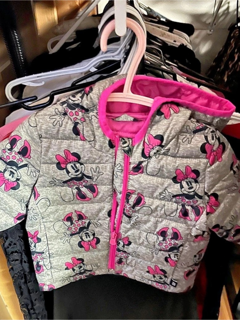 0-6 Month Disney Minnie Mouse Puffer Jacket Gray & Pink